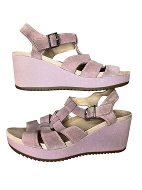 Vionic Tawny Mauve Suede Platform Wedge Sandals 9 Wide Pastel Cottagecore Boho
